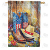 Patriotic Cowboy Boots Painted Double Sided House Flag