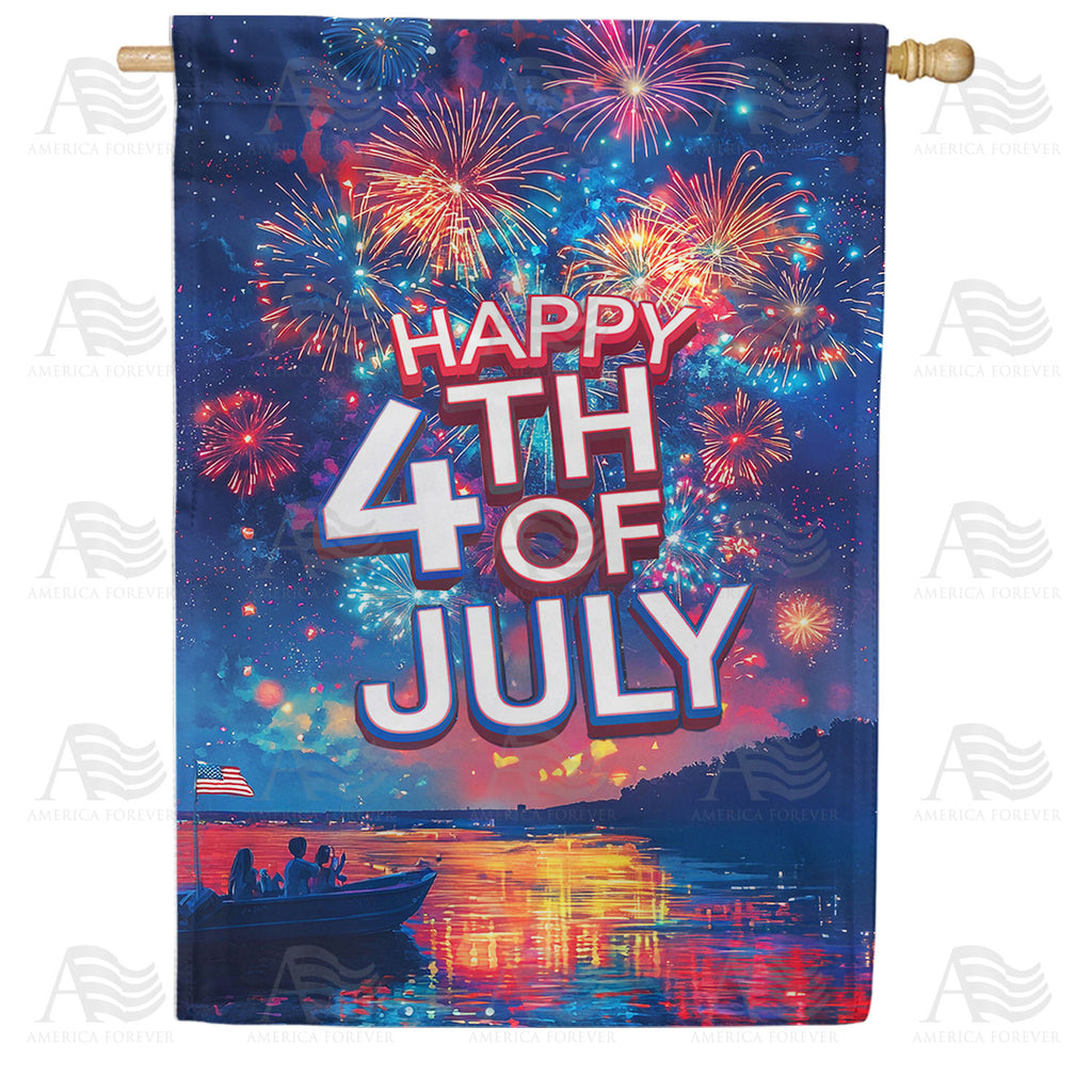Happy 4th of July Fireworks Family Double Sided House Flag