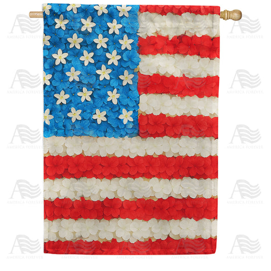 American Flag Floral Petals Double Sided House Flag