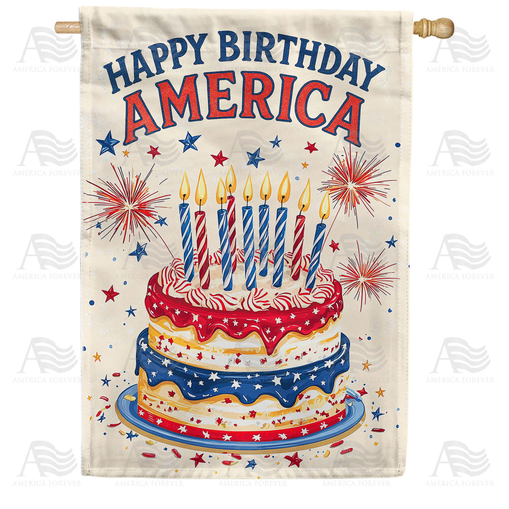 Patriotic Birthday Cake Double Sided House Flag