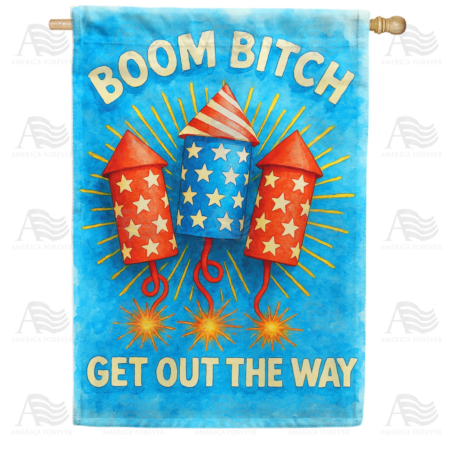 Patriotic Fireworks Humor Double Sided House Flag
