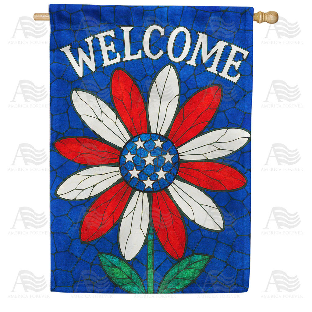 Patriotic Daisy Welcome Double Sided House Flag