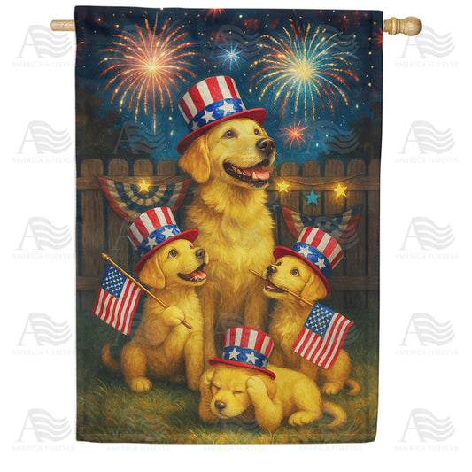 America Forever Patriotic Golden Retriever Family House Flag