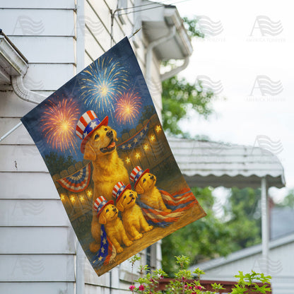 America Forever Golden Retriever Fireworks House Flag