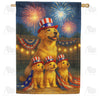 Patriotic Golden Retriever Puppies Fireworks Double Sided House Flag