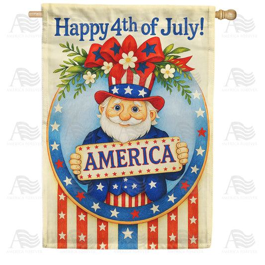 America Forever Happy 4th of July Gnome House Flag
