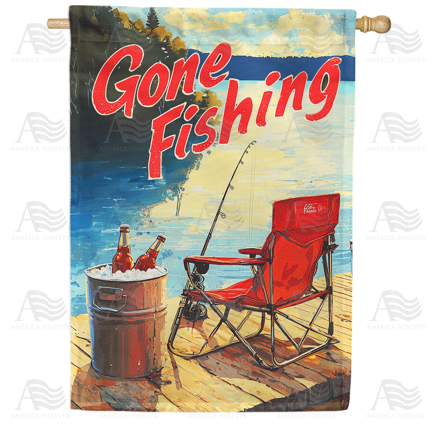 America Forever Gone Fishing House Flag