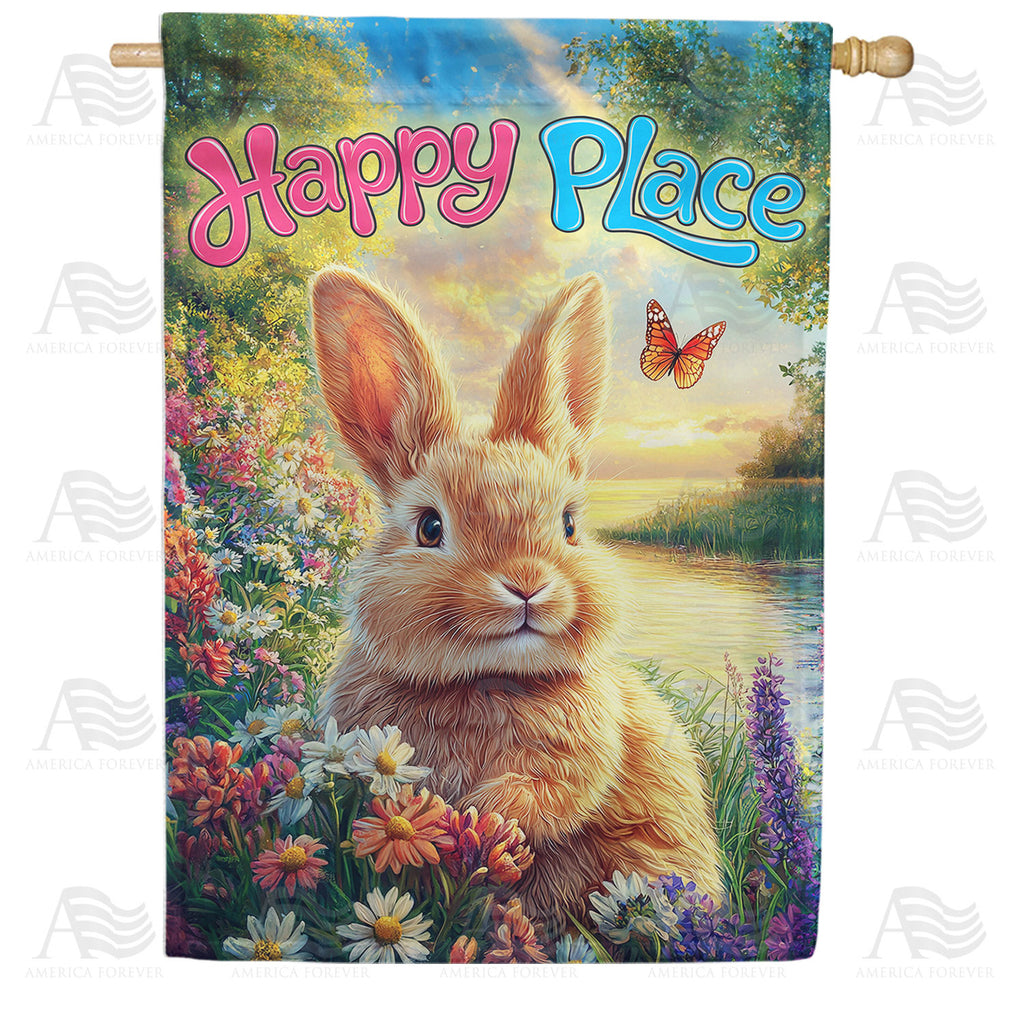 America Forever Happy Place Bunny House Flag