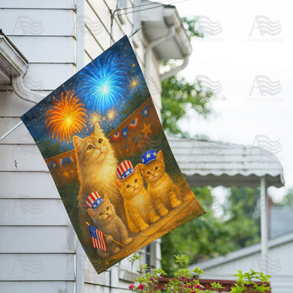 America Forever Patriotic Cats Fourth of July Fireworks House Flag