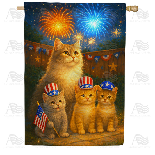 Patriotic Cats Fourth of July Fireworks House Flag