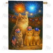 America Forever Patriotic Cats Fourth of July Fireworks House Flag