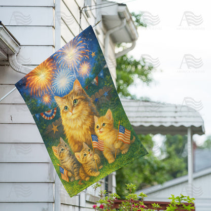America Forever Patriotic Cats Fireworks Fourth of July House Flag