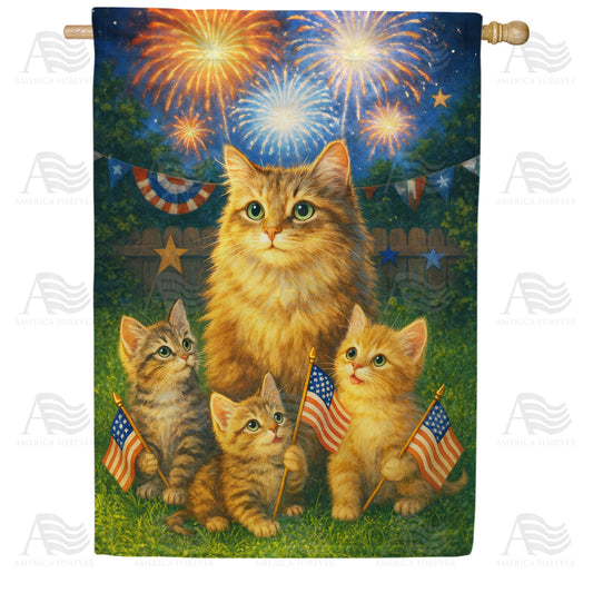 Patriotic Cats Fireworks Fourth of July House Flag