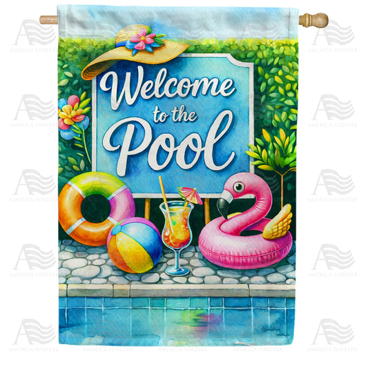 Welcome to the Pool Summer Decor House Flag