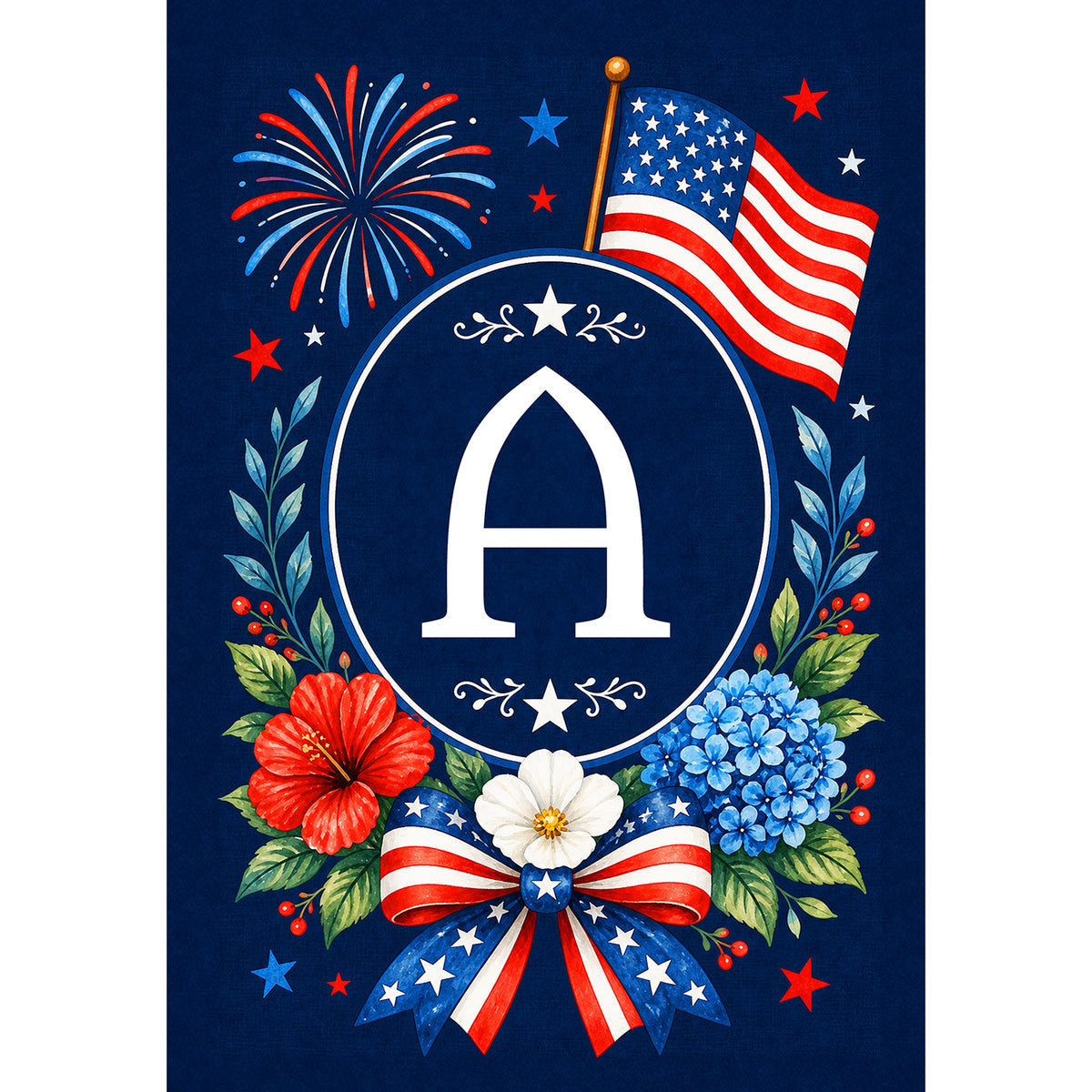 America Forever Floral Fireworks Patriotic Monogram House Flag