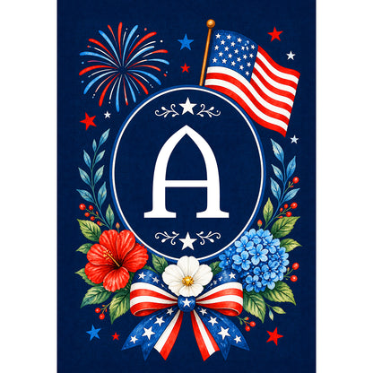 America Forever Floral Fireworks Patriotic Monogram House Flag