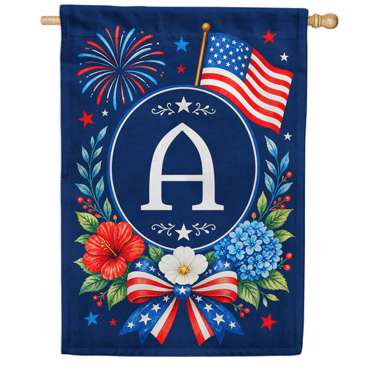America Forever Floral Fireworks Patriotic Monogram House Flag