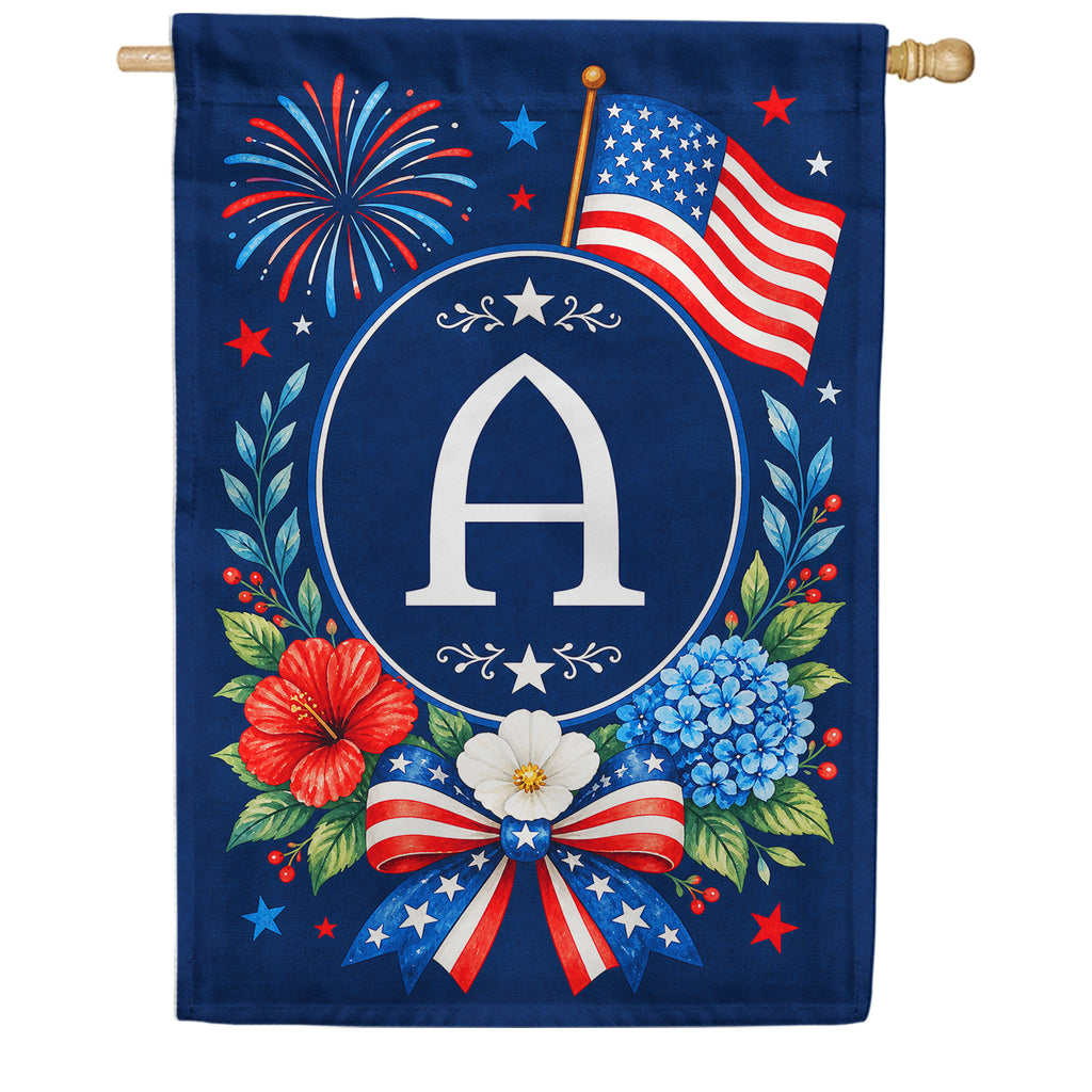 America Forever Floral Fireworks Monogram House Flag