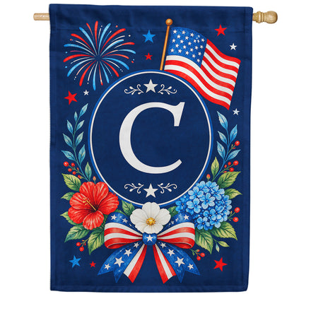 America Forever Floral Fireworks Monogram House Flag