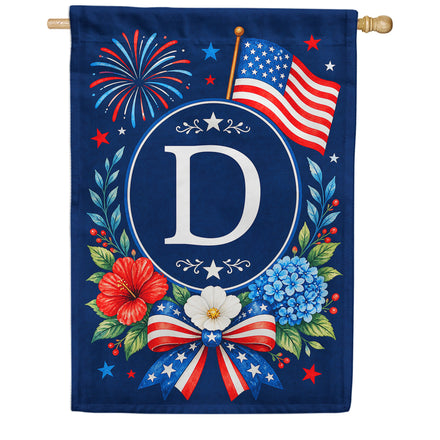 America Forever Floral Fireworks Monogram House Flag
