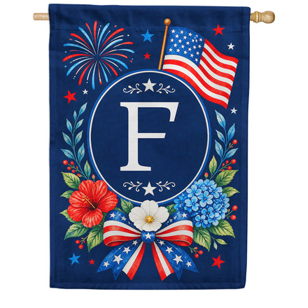 America Forever Floral Fireworks Monogram House Flag