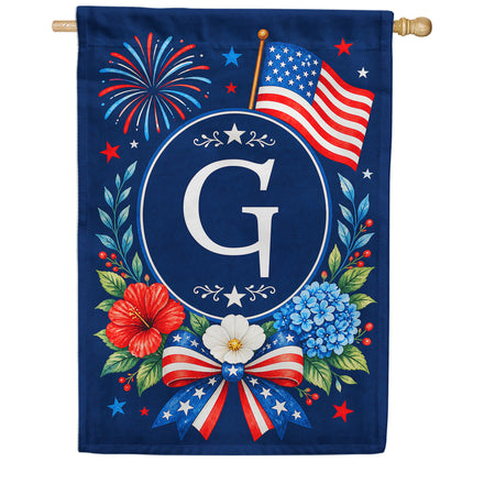 America Forever Floral Fireworks Monogram House Flag