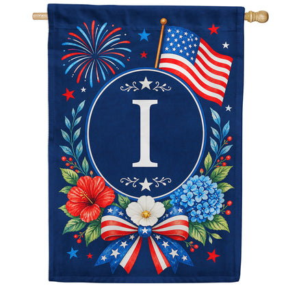America Forever Floral Fireworks Monogram House Flag