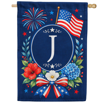 America Forever Floral Fireworks Monogram House Flag