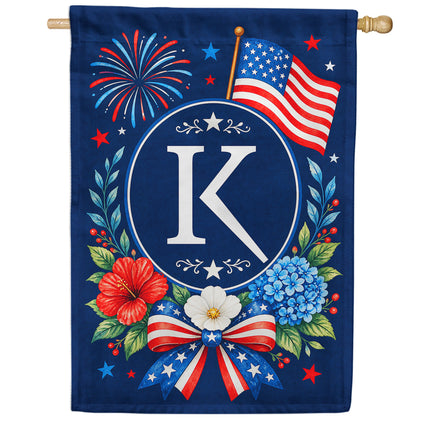 America Forever Floral Fireworks Monogram House Flag