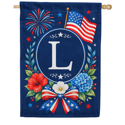 America Forever Floral Fireworks Monogram House Flag