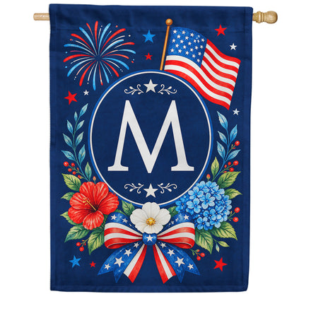 America Forever Floral Fireworks Monogram House Flag