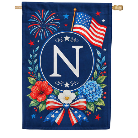 America Forever Floral Fireworks Monogram House Flag