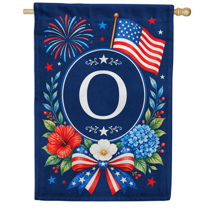 America Forever Floral Fireworks Monogram House Flag