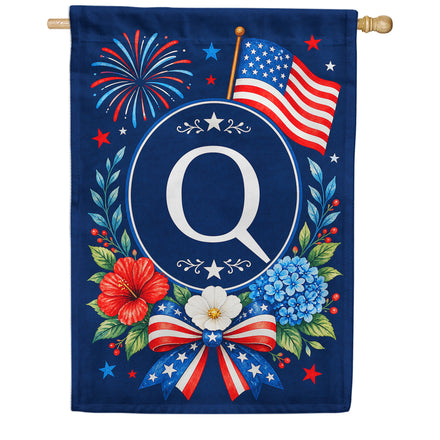 America Forever Floral Fireworks Monogram House Flag