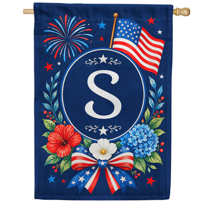 America Forever Floral Fireworks Monogram House Flag