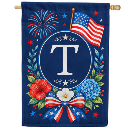 America Forever Floral Fireworks Monogram House Flag
