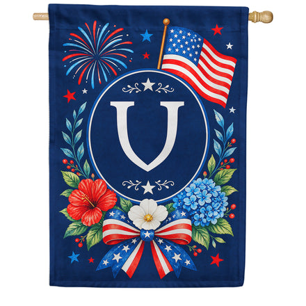 America Forever Floral Fireworks Monogram House Flag
