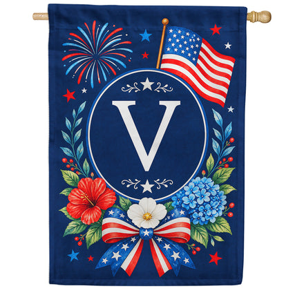 America Forever Floral Fireworks Monogram House Flag
