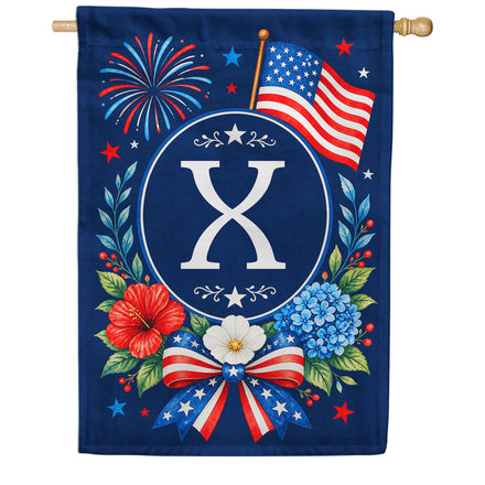 America Forever Floral Fireworks Monogram House Flag