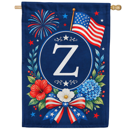 America Forever Floral Fireworks Patriotic Monogram House Flag