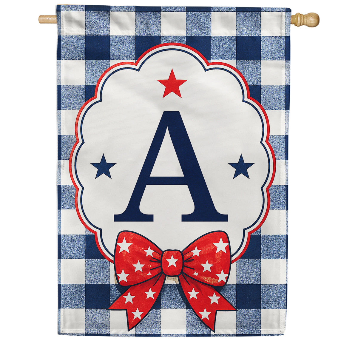 America Forever Patriotic Blue Gingham Monogram House Flag