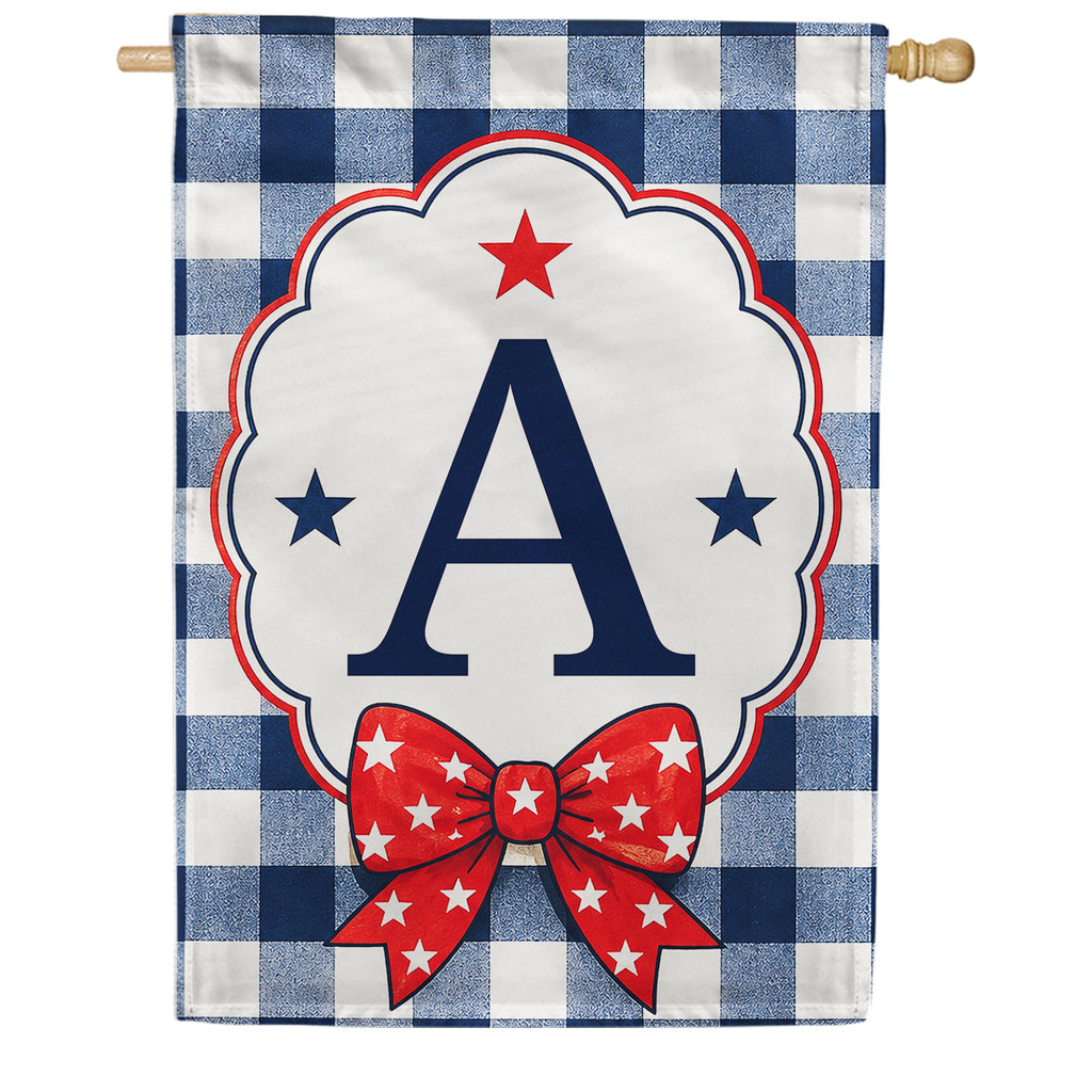 America Forever Patriotic Blue Gingham Monogram House Flag