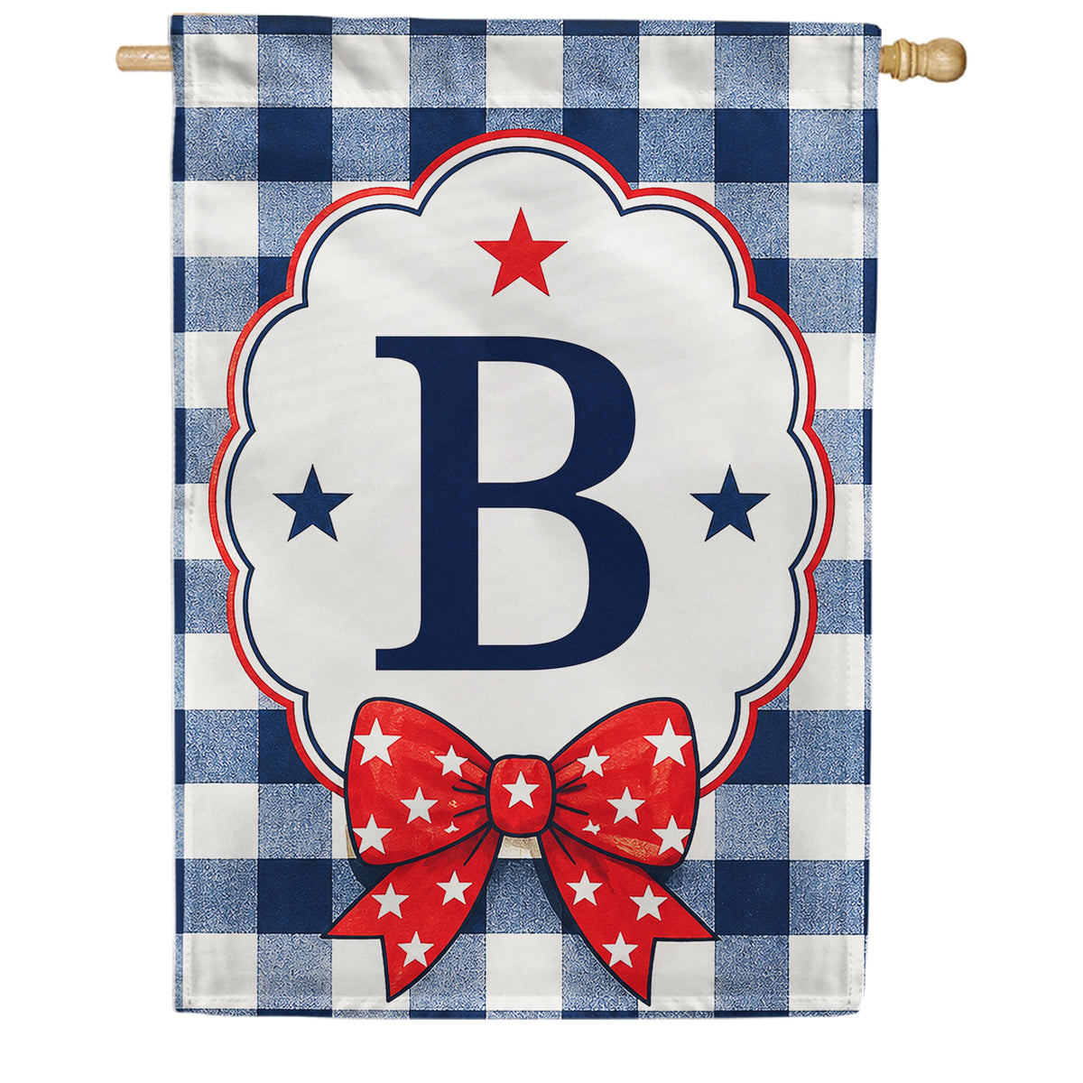 America Forever Patriotic Blue Gingham Monogram House Flag
