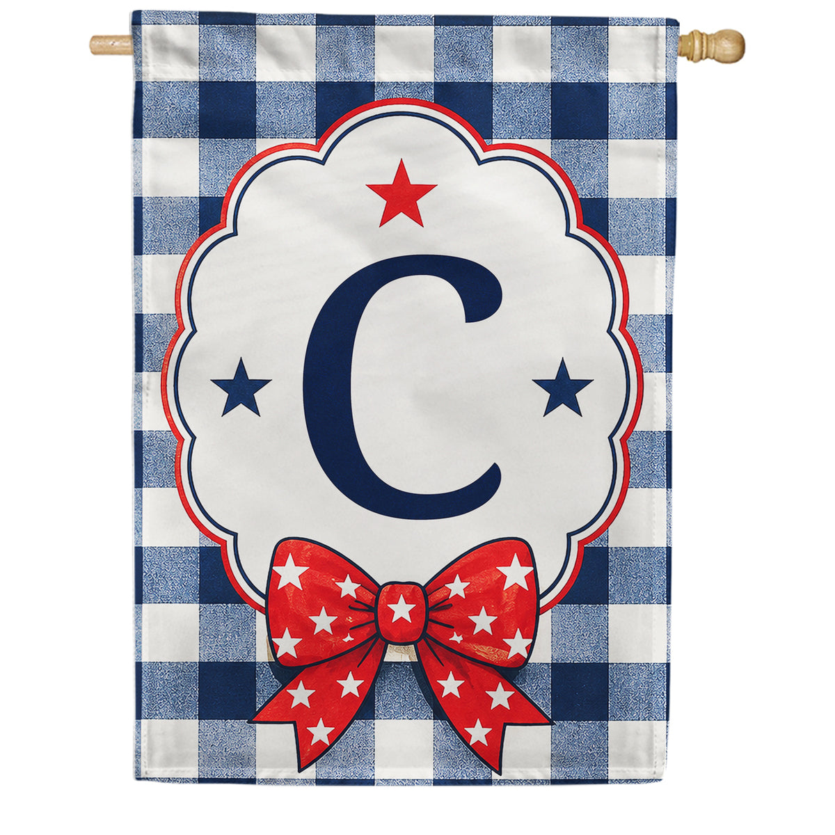 America Forever Patriotic Blue Gingham Monogram House Flag