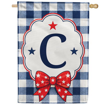 America Forever Patriotic Blue Gingham Monogram House Flag