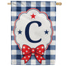America Forever Patriotic Blue Gingham Monogram House Flag