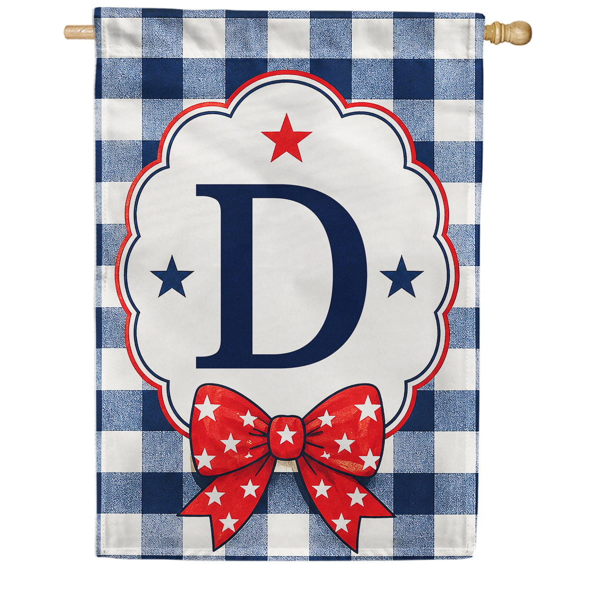 America Forever Patriotic Blue Gingham Monogram House Flag