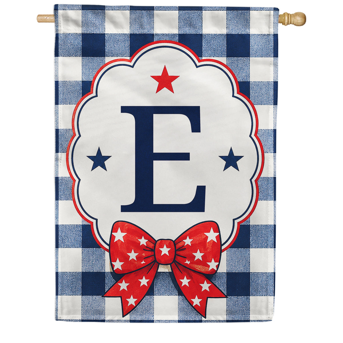 America Forever Patriotic Blue Gingham Monogram House Flag