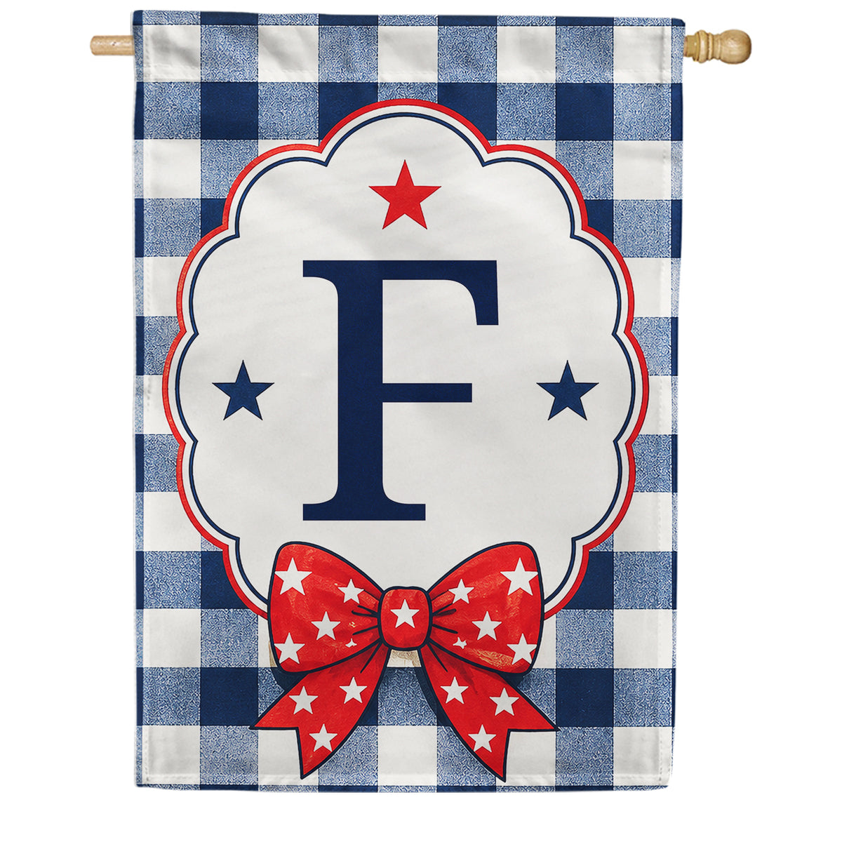 America Forever Patriotic Blue Gingham Monogram House Flag