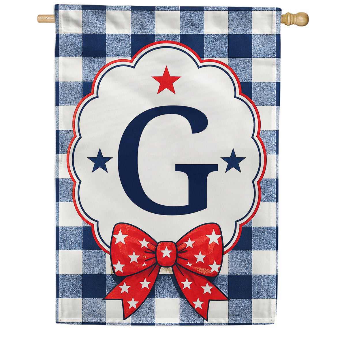 America Forever Patriotic Blue Gingham Monogram House Flag